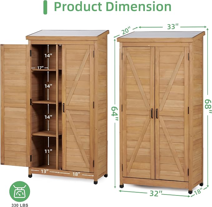 68'' Outdoor Storage Cabinet, Wooden Garden Tool Cabinet - Image 3
