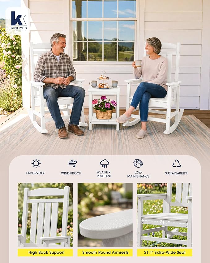 Oversized Outdoor Rocking Chairs Set of 4, HDPE Porch Rocker - Image 6