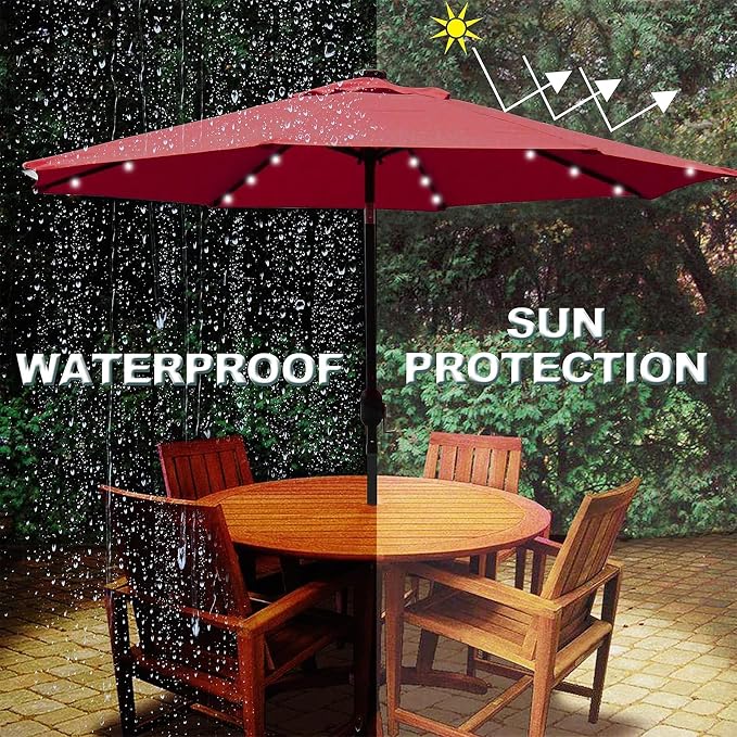 9 ft Solar Umbrella, 32 LED Lighted Patio Umbrella, Table Market Umbrella - Image 4