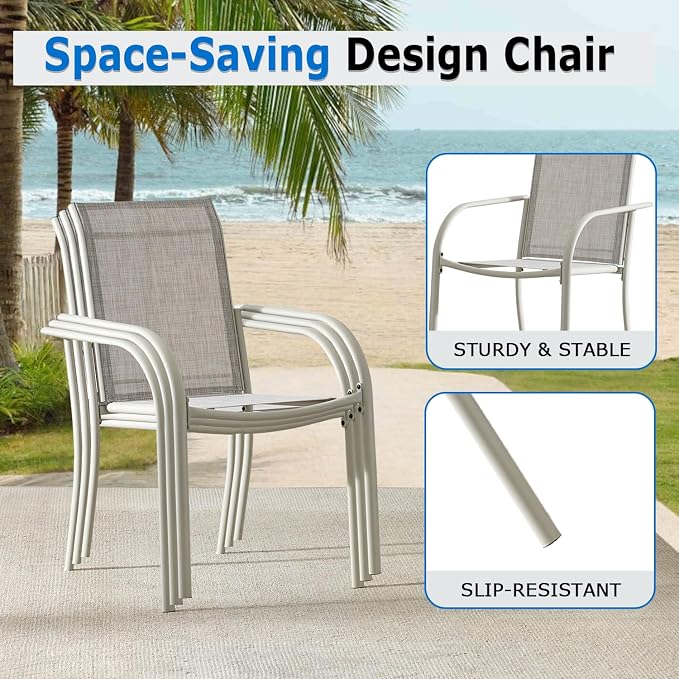Outdoor Dining Chairs Set of 6, Stackable Patio Chairs - Image 4