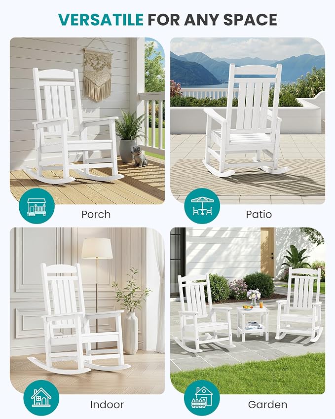 SERWALL Outdoor Rocking Chair Set of 4, Patio Rocking Chair, Porch Rocker - Image 9