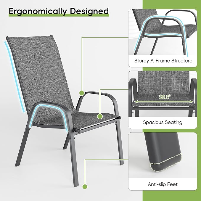 Patio Chairs Set of 2, Outdoor Dining Chairs Stackable - Image 7