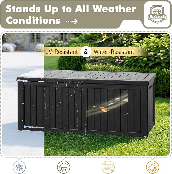 Outdoor Storage Box, 200 Gallon Resin Deck Boxes Outdoor Waterproof - Image 3