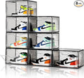 New Gray 8 Pack Shoe Boxes Stackable, Large Shoe Storage Organizer with Lids,Drop Side Shoe Containers for Entryway,Sneaker Storage Fit up to US Size 13 for Men/Women(13’’x 10.6”x 8.3”)