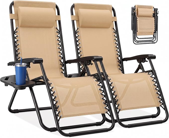 NEWBULIG Zero Gravity Chairs Set of 2, Folding Lounge Recliner Chair | Portable - Image 9