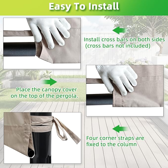 NOVINO Pergola Shade Cover Replacement Pergola Canopy Cover, Khaki | Universal - Image 6