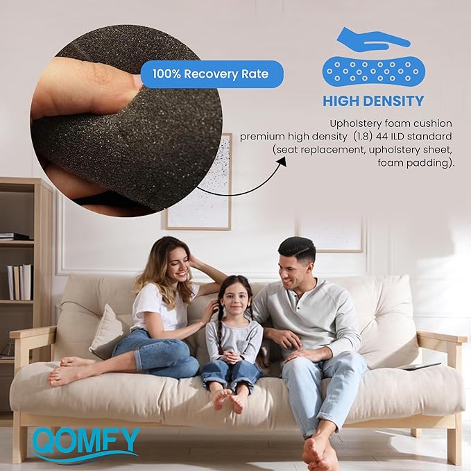QOMFY 1"" Height x 18"" Width x 24"" Length Charcoal Upholstery Foam Sheet | Made in USA | Multi-Purpose Foam for Upholstery, DIY, Packaging & Acoustic Projects, CHAR-1x18x24