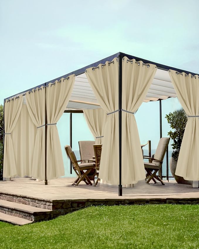 Grommet Outdoor Curtains for Patio Waterproof 8 Pcs 54x84 In Cream | by HolidayIdeas
