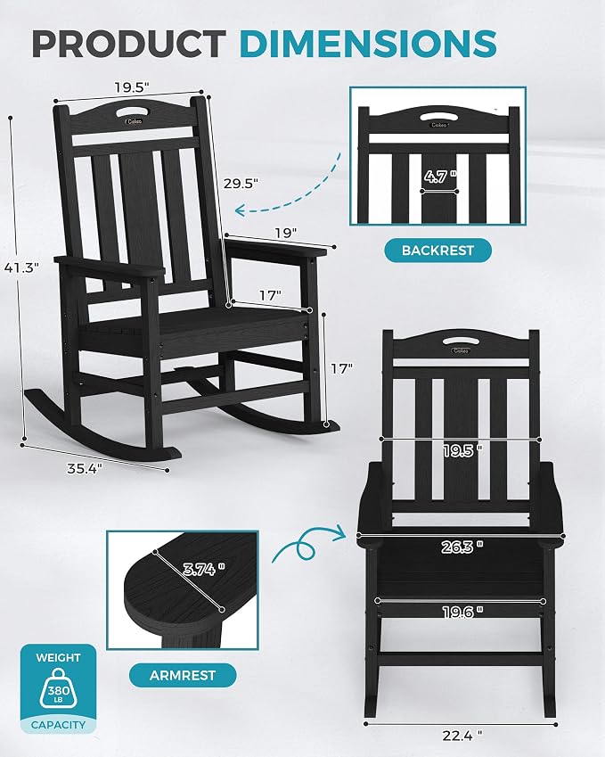 Oversized Outdoor Rocking Chairs Set of 6, 380lbs Heavy-Duty Large Patio Rocker - Image 2