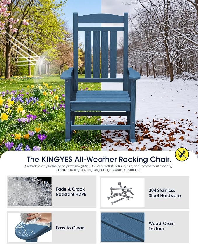 Oversized Outdoor Rocking Chairs Set of 4, HDPE Porch Rockers - Image 5