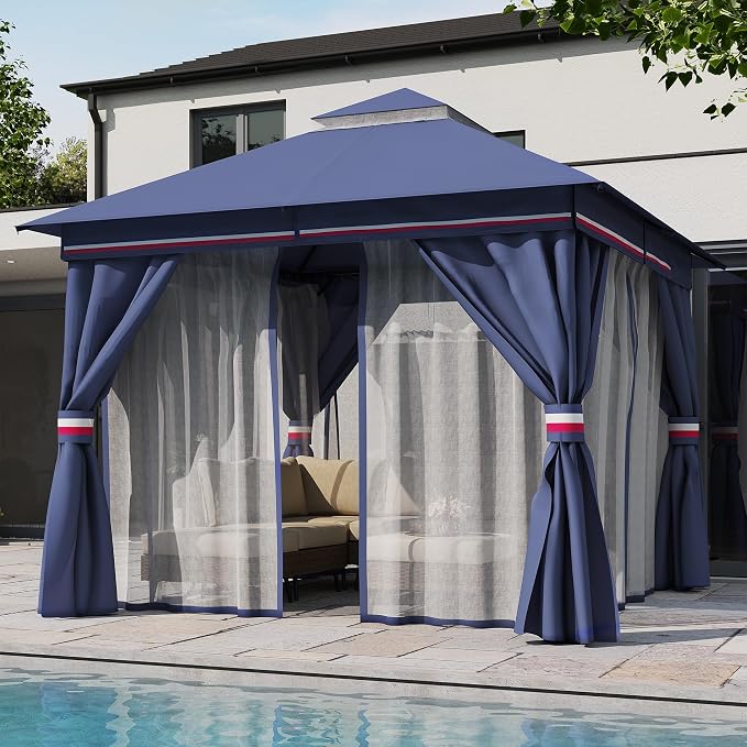 10'x10' Outdoor Gazebo, Metal Frame Heavy Duty Patio Canopy Tent Shelter - Image 3