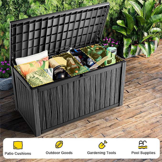 230 Gallon Large Outdoor Storage Box, UV Resistant Resin Deck Box, Hydraulic - Image 5