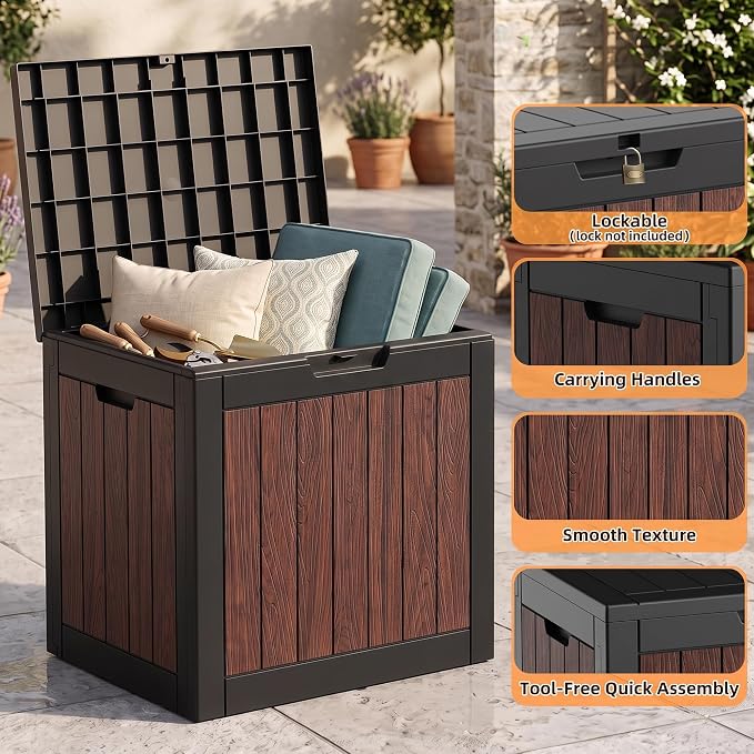 40 Gallon Outdoor Deck Box, Lockable Waterproof Resin Storage Container - Image 7