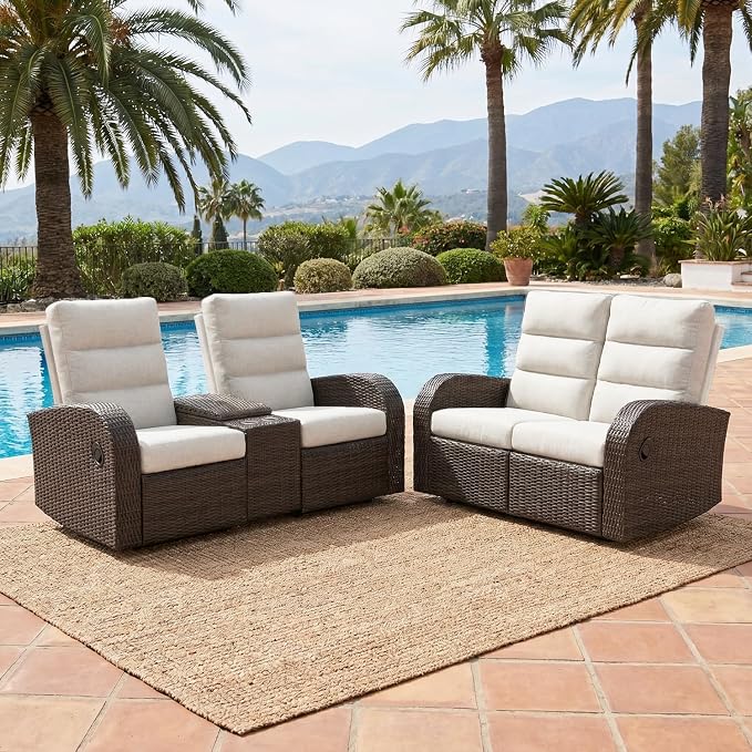 Oversized 2 Pieces Wicker Outdoor Recliner Loveseat by LayinSun