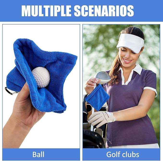 Flutesan 3 Pieces Golf Ball Towel 5.5 x 5.5 Inch, Wet and Dry Small Pocket Towel with D Clip Portable Golf Ball Cleaner Accessories for Men Women Course Exercise