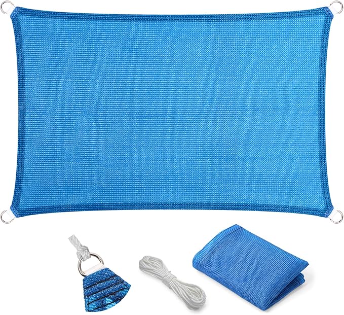Eden's Decor Straight Flat-Edged 6' x 7' Blue Sun Shade Sail Rectangular by EdensDecorInc