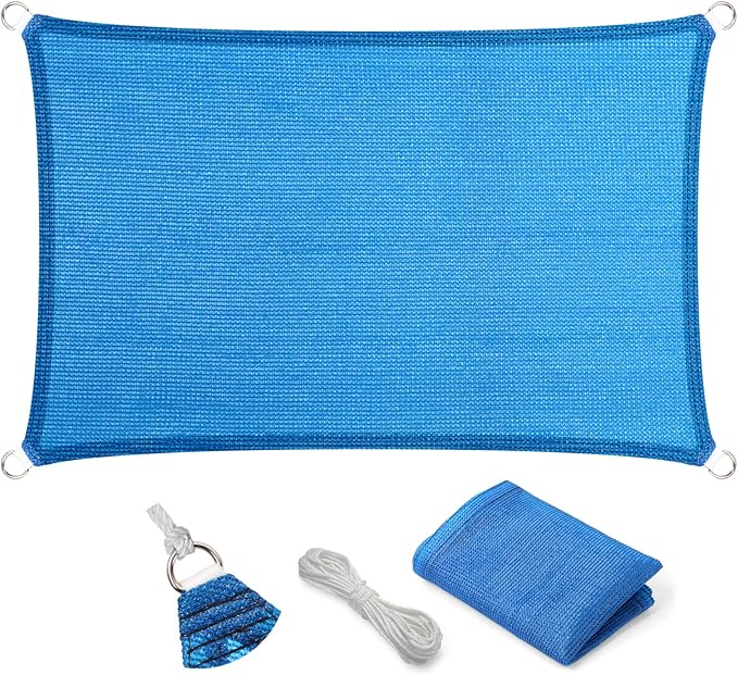 Eden's Decor Straight Flat-Edged Sun Shade Sail Rectangular 13' x 22' Blue by EdensDecorInc