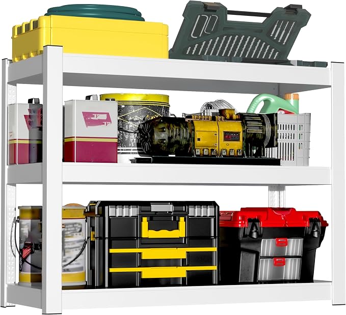 Metal Garage Storage Shelves Heavy Duty Shelving Unit 3 Tier White Adjustable by BESFUR