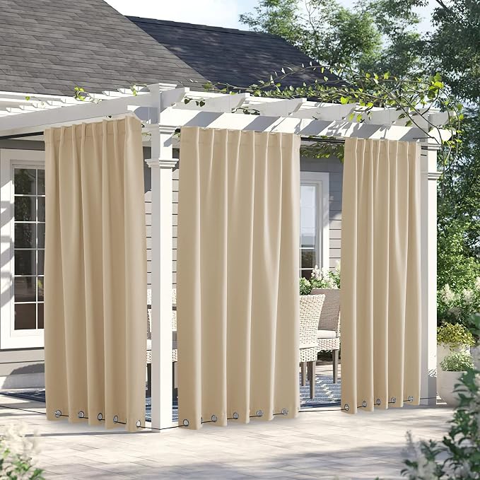 NICETOWN Outdoor Curtains for Patio Waterproof W66xL90 Biscotti Beige | - Image 2