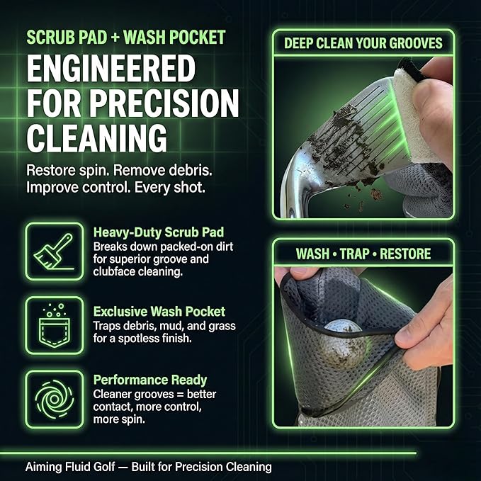 Magnetic Towel Club Glove Gear - 3 Stage Cleaning System- Microfiber Rag with Magnet for Golfcart Bags for Men and Women Black, 16" x 40" The 40