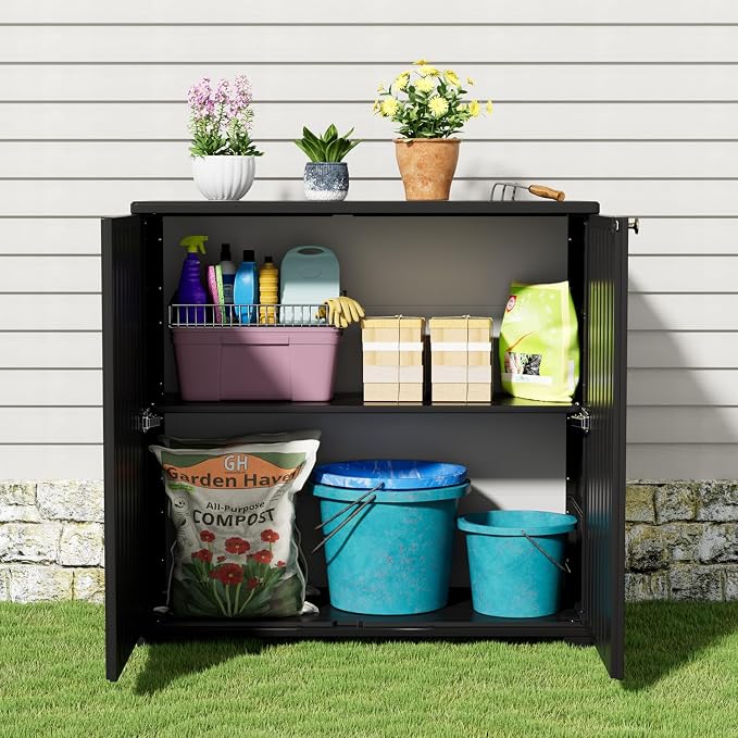 Outdoor Storage Cabinet Waterproof, 60 Gallon Resin Outdoor Storage Shed - Image 4