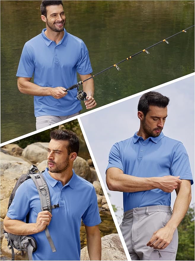 TACVASEN Mens Polo Shirt Short Sleeve Tactical Performance Collared Work Golf Shirts Dry Fit Pique Polos for Summer