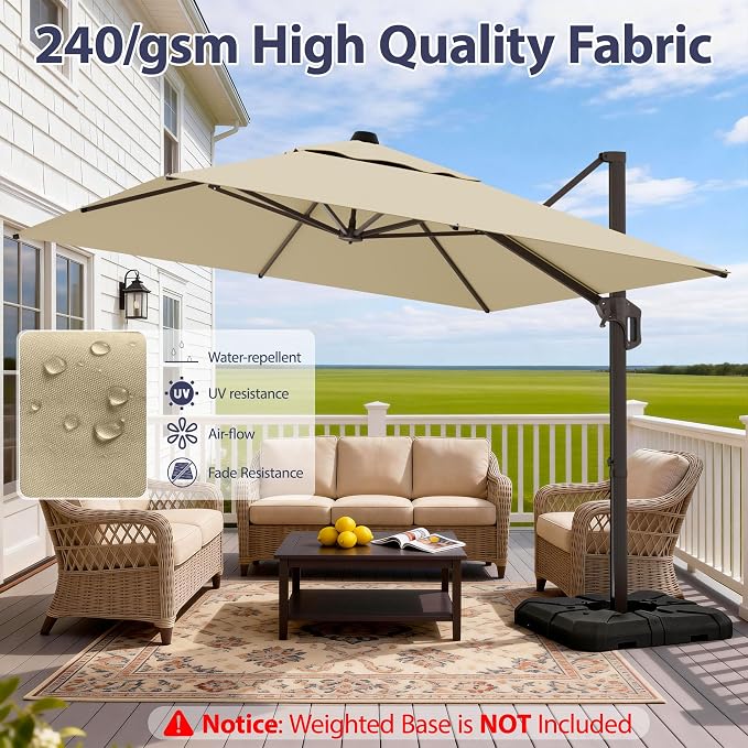 10' X 10' Patio Umbrella Cantilever Outdoor Rectangle Umbrella - Image 6