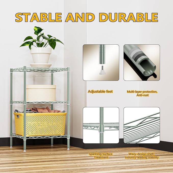 M MZG 750 lbs 3-Shelf Storage Shelves Wire Shelving Unit Standing Metal Rack - Image 6