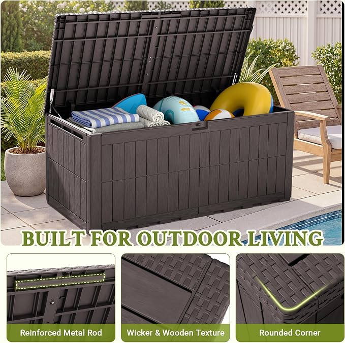 Flamaker 220 Gallon Large Outdoor Storage Box Waterproof, XL Resin Deck Box | - Image 4