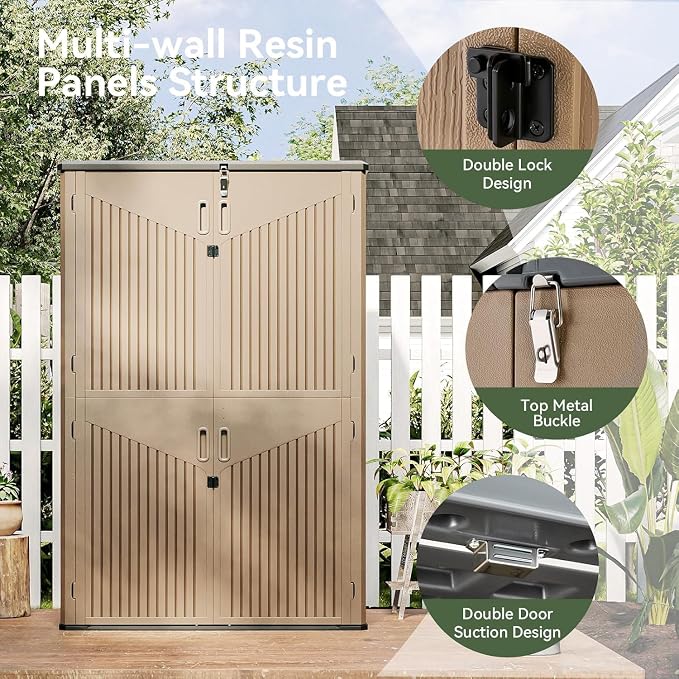 Aoxun Outdoor Storage Shed, 64 Cu.Ft Vertical Storage Sheds, Resin Sheds Outdoor - Image 8