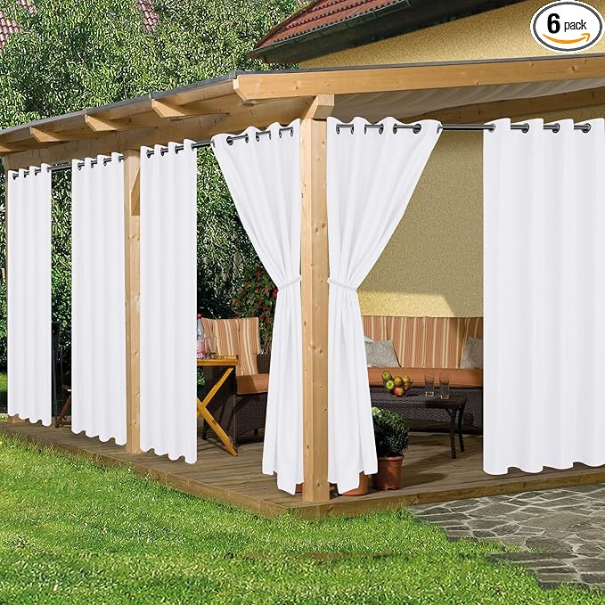 HolidayIdeas Outdoor Curtains for Patio Waterproof 6 Pcs 54x95 Inch White | by HolidayIdeas