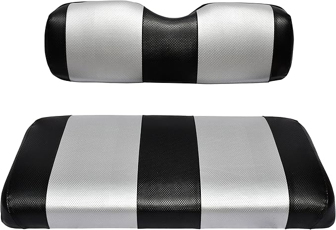 Seat Cover Replacement for Yamaha Drive or G-29 Golf Cart - Front Bench Seat - Premium Marine Vinyl - 5 Panel Stitching - Staple On Installation - Two-Tone Golf Cart Seat Covers (Black & Silver)