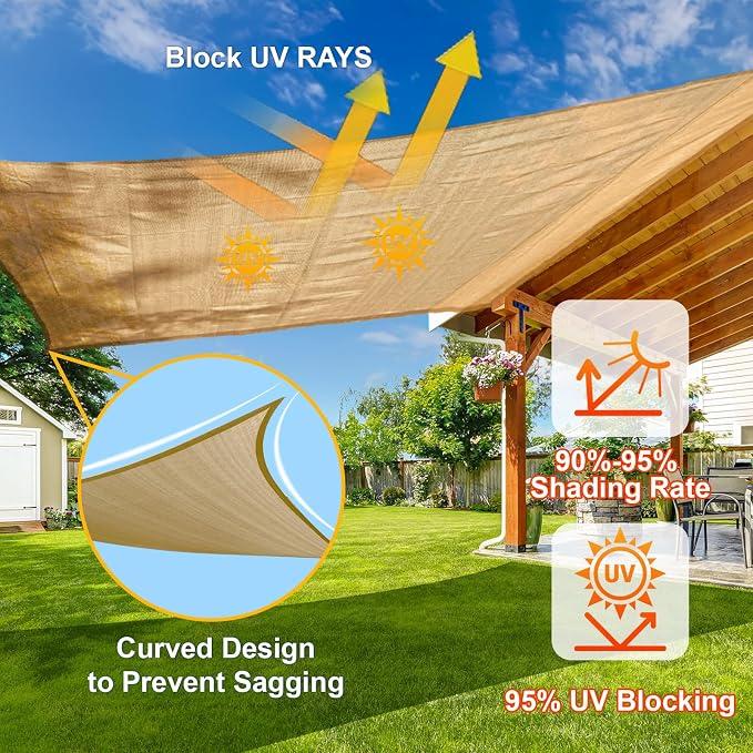 Sun Shade Sail 12'x14'x18.4' Sand Triangle Shade Cover Custom Size | 95% UV - Image 4