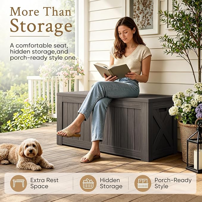 Devoko 120 Gallon Deck Box Resin Outdoor Storage Box Waterproof | Large Outdoor - Image 3