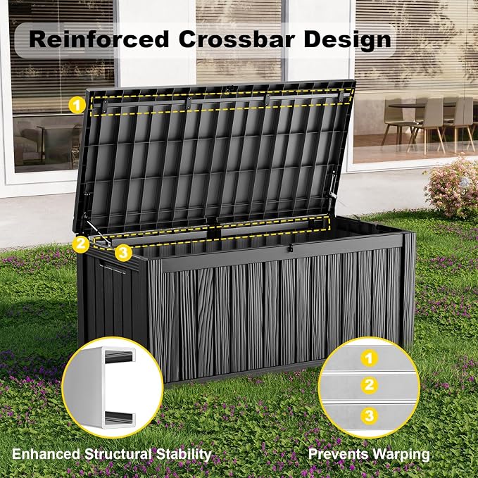 200 Gallon Large Outdoor Storage Box, UV Resistant Resin Deck Box, Hydraulic - Image 3
