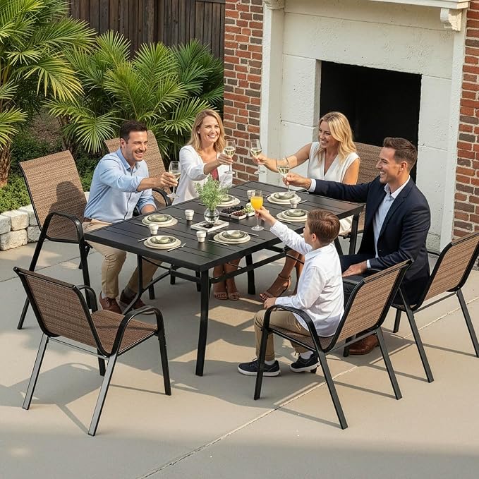 Patio Chairs Set of 6, Stackable Outdoor Chairs - Image 2