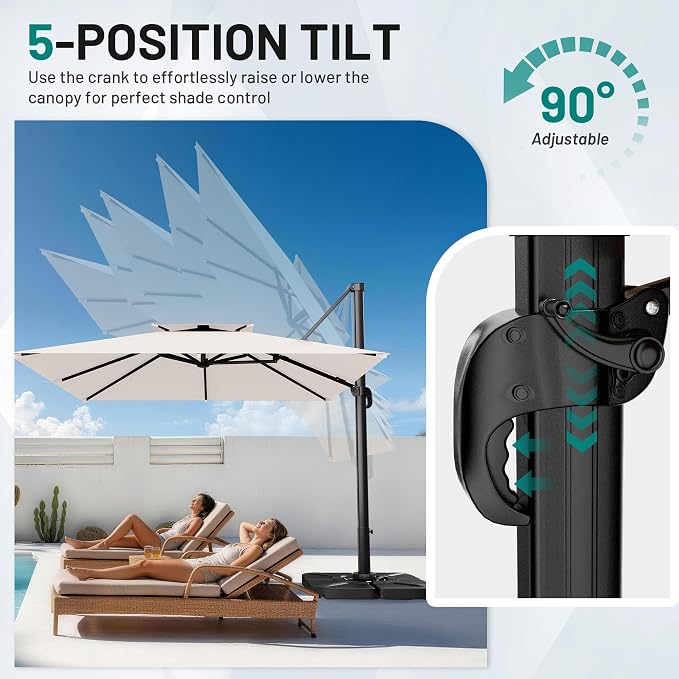 12×12 FT Double-Top Cantilever Patio Umbrella, Ivory | Square Offset Umbrella - Image 2