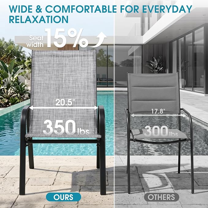 24.4" Wide Outdoor Stackable Chairs Set of 6 | Stacking Patio Chairs - Image 5