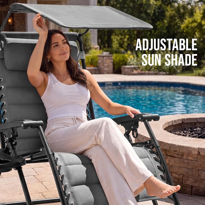 Best Choice Products Oversized Padded Zero Gravity Chair w/Canopy Headrest Cup - Image 4
