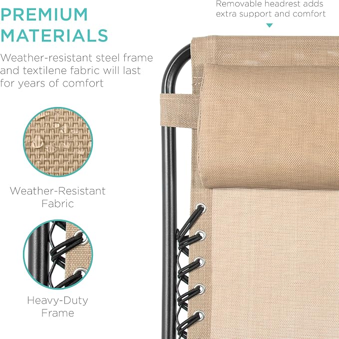 Best Choice Products Set of 2 Adjustable Steel Mesh Zero Gravity Lounge Chair - Image 7