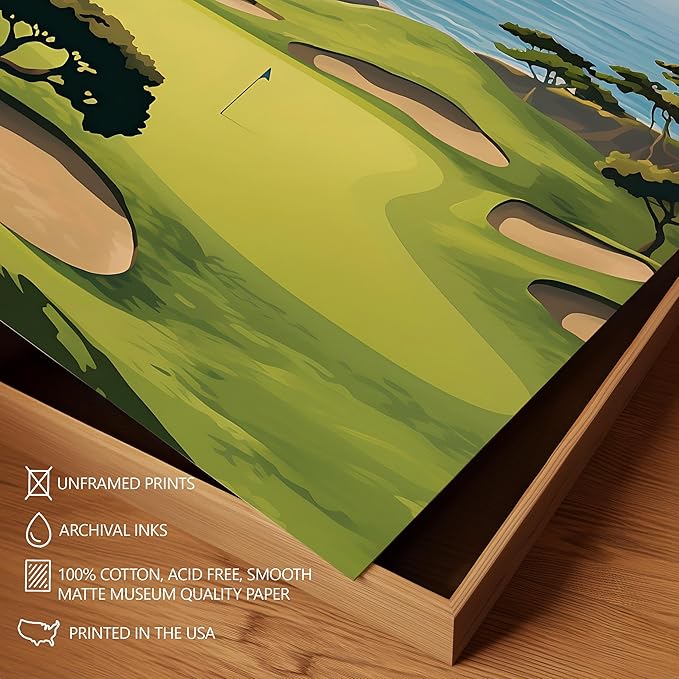Golf Course Premium Giclee Fine Art Prints - Augusta, Pebble Beach, Pinehurst, Golf Course Posters, Golf Wall Art, Aesthetic Poster for Home Office Decor, Ready to Frame