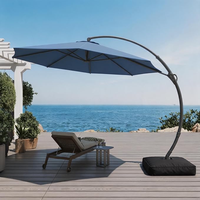 Outdoor Patio Umbrella with Base included, 11 FT Deluxe Curvy Cantilever - Image 8