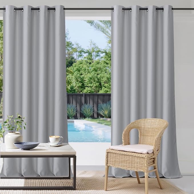 Waterproof Curtains for Patio W52 x L95 Inch Silver Grey, 1 Panel | Grommet by StangH