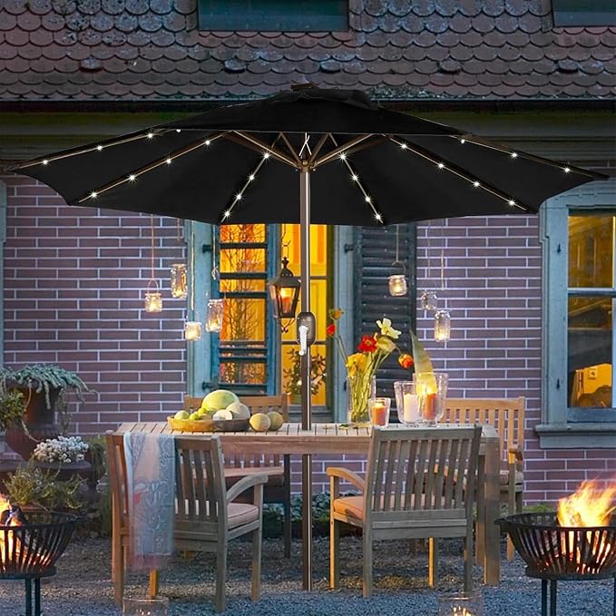 9 ft Solar Umbrella, 32 LED Lighted Patio Umbrella, Table Market Umbrella - Image 7