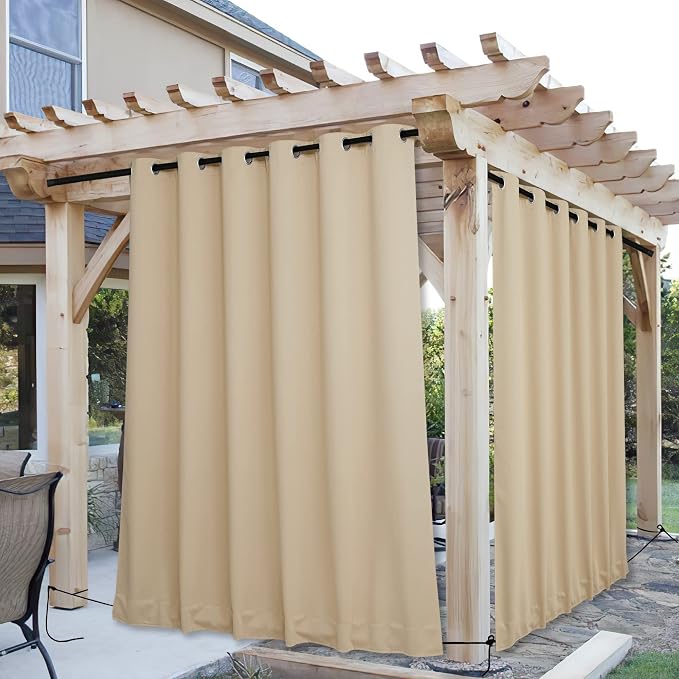 NICETOWN Outdoor Curtains for Patio Waterproof W84xL95 Biscotti Beige | Porch - Image 8