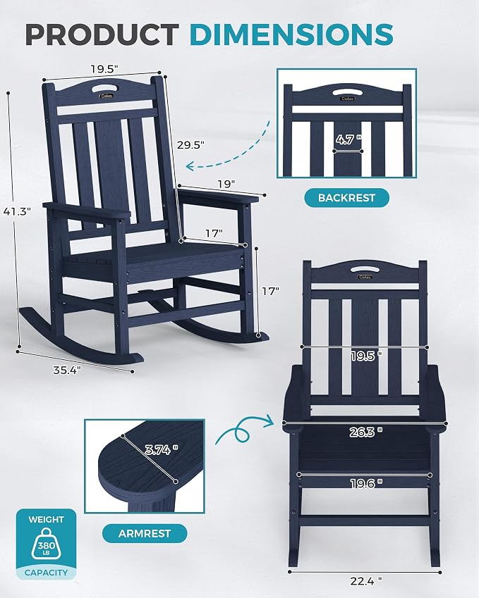 Oversized Outdoor Rocking Chairs Set of 6, 380lbs Heavy-Duty Large Patio Rocker - Image 2