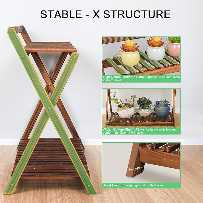 Indoor Plant Stand Shelf for Multiple Plants Hanging 2 Tier Wood | Outdoor - Image 4