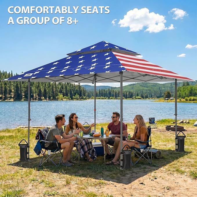 EAGLE PEAK 13x13 Pop Up Canopy Tent, Auto Extended Eaves, American Flag | Easy - Image 5