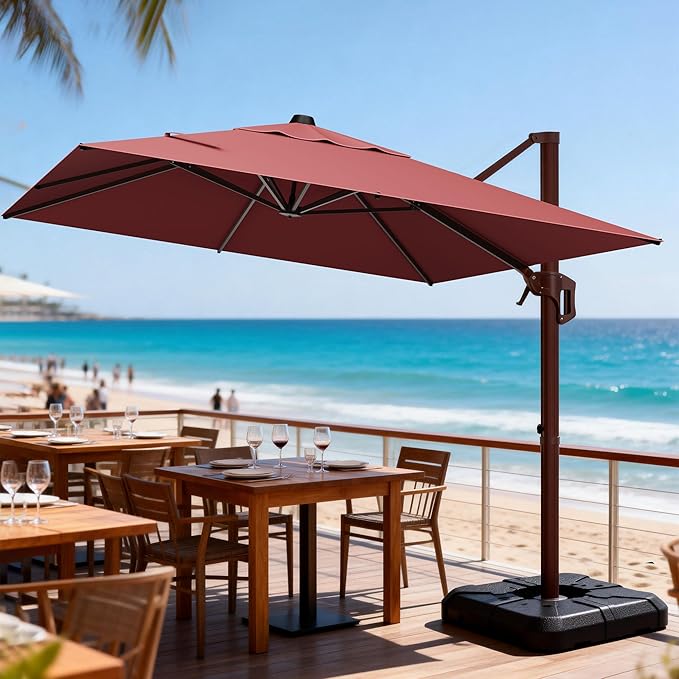 9' X 12' Cantilever Patio Umbrella Rectangle Outdoor Umbrella, 6-Level Tilt & by ORYNTREX