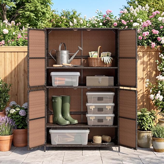 Tangkula Rattan Outdoor Storage Cabinet - Image 8